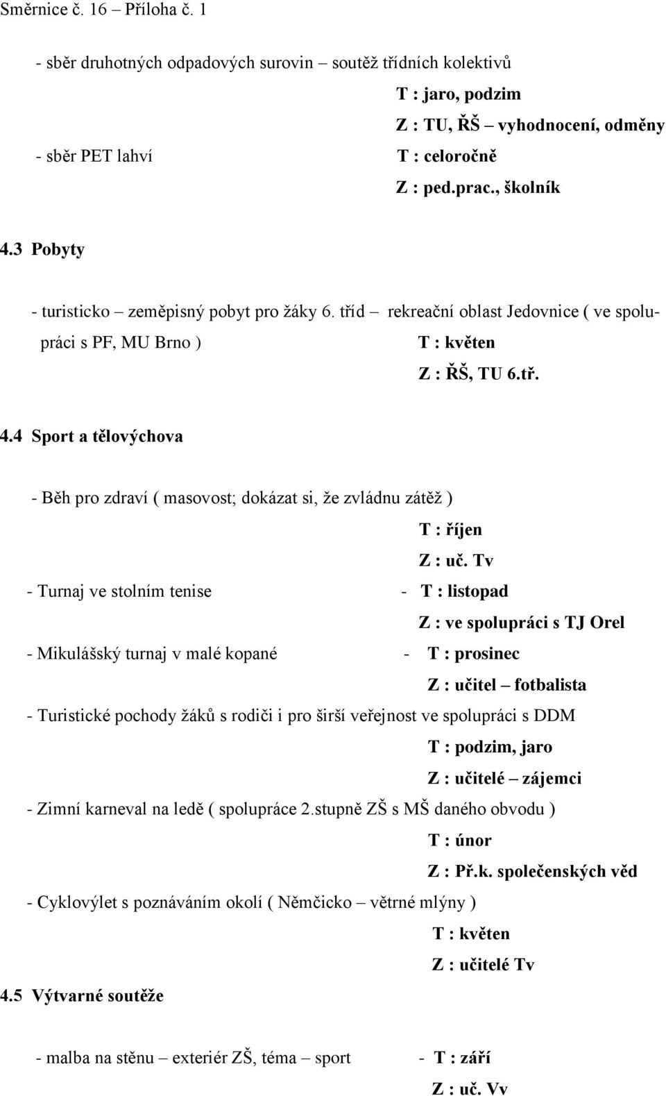 4 Sport a tělovýchova - Běh pro zdraví ( masovost; dokázat si, že zvládnu zátěž ) T : říjen Z : uč.