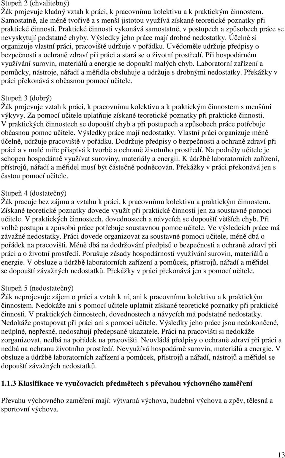 Praktické činnosti vykonává samostatně, v postupech a způsobech práce se nevyskytují podstatné chyby. Výsledky jeho práce mají drobné nedostatky.