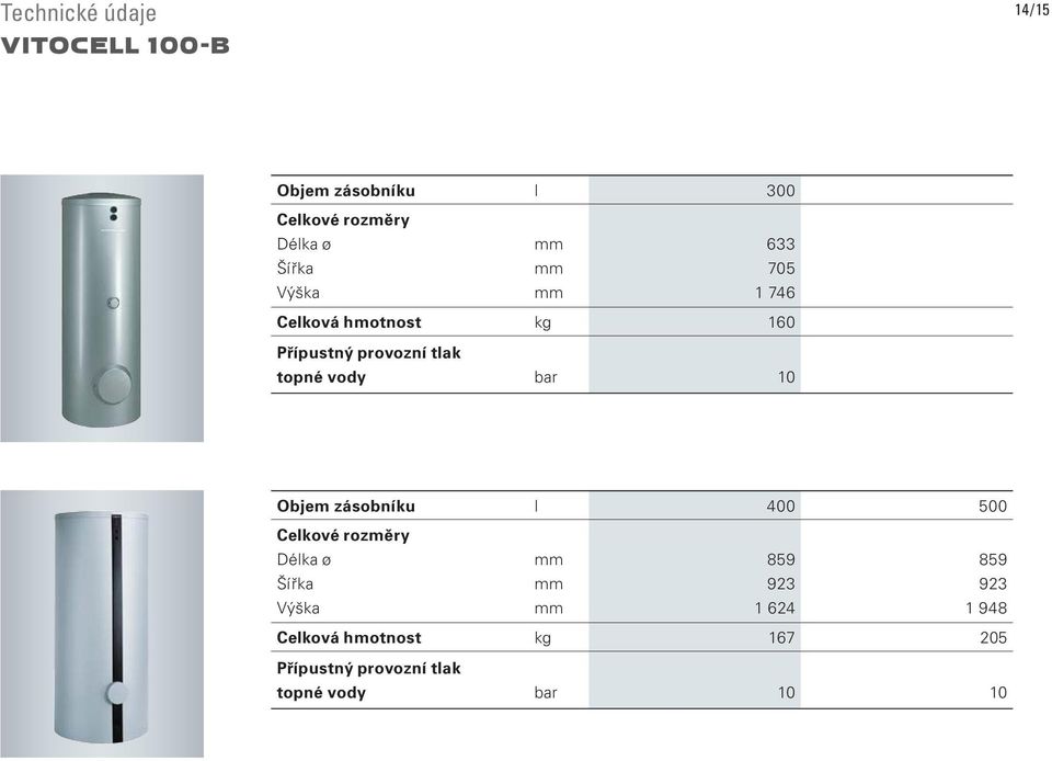 bar 10 Objem zásobníku l 400 500 859 923 1 624 859 923