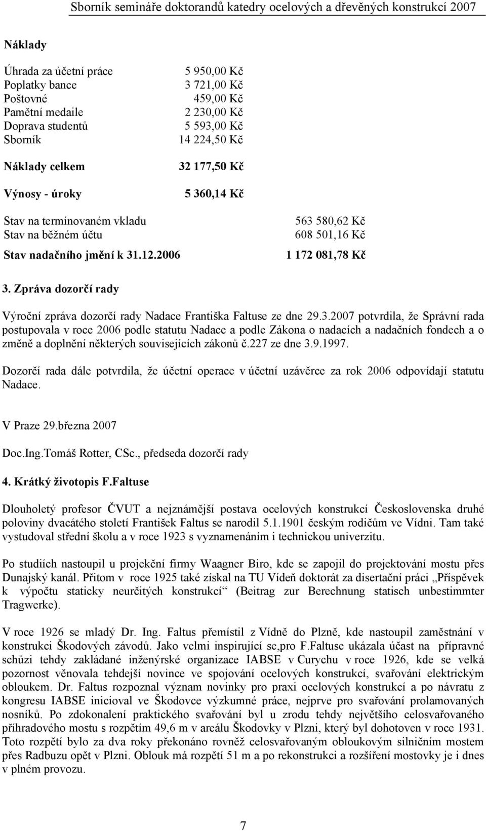 Zpráva dozorčí rady Výroční zpráva dozorčí rady Nadace Františka Faltuse ze dne 29.3.