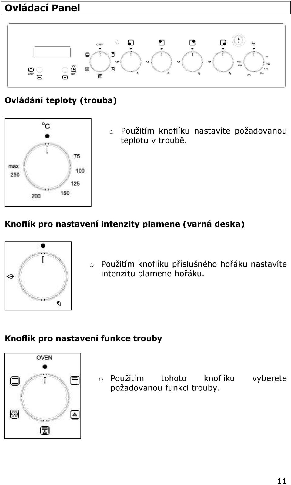 Knoflík pro nastavení intenzity plamene (varná deska) o Použitím knoflíku