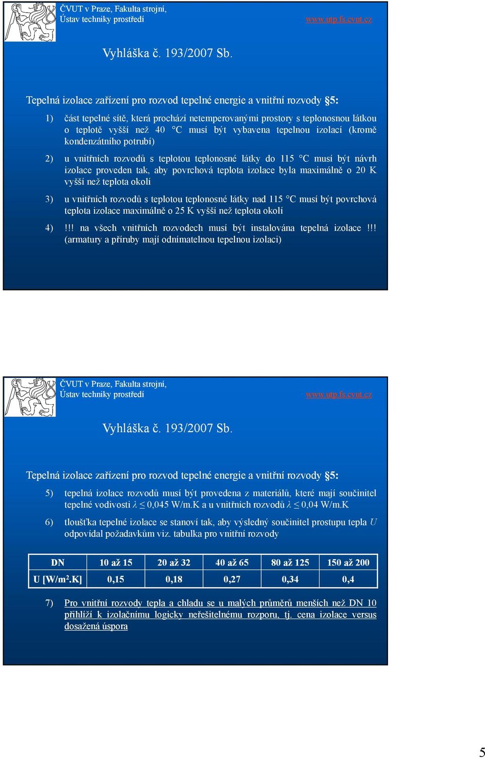 než teplota okolí 3) u vnitřních rozvodů s teplotou teplonosné látky nad 5 C musí být povrchová teplota izolace maximálně o 25 K vyšší než teplota okolí 4)!