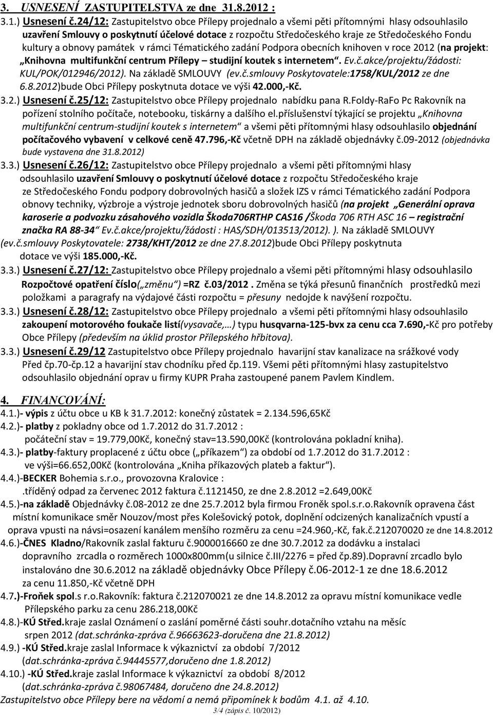 obnovy památek v rámci Tématického zadání Podpora obecních knihoven v roce 2012 (na projekt: Knihovna multifunkční centrum Přílepy studijní koutek s internetem. Ev.č.akce/projektu/žádosti: KUL/POK/012946/2012).