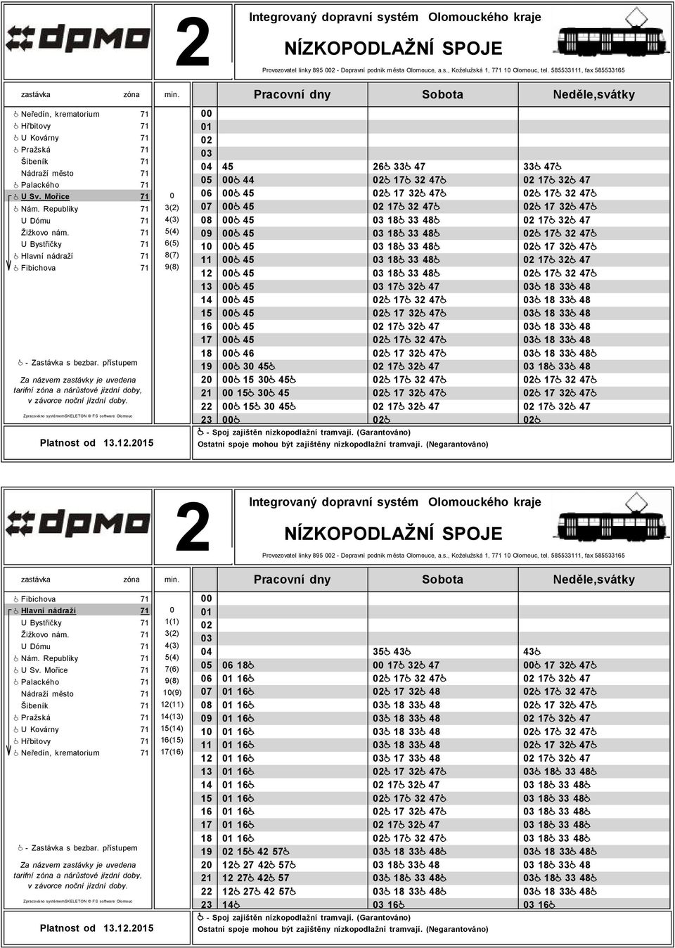 7 U Bystřičky 7 Hlavní nádraží 7 Fibichova 7 - Zastávka s bezbar. přístupem Za názvem zastávky je uvedena tarifní a nárůstové jízdní doby, v závorce noční jízdní doby. Platnost od..0 min.