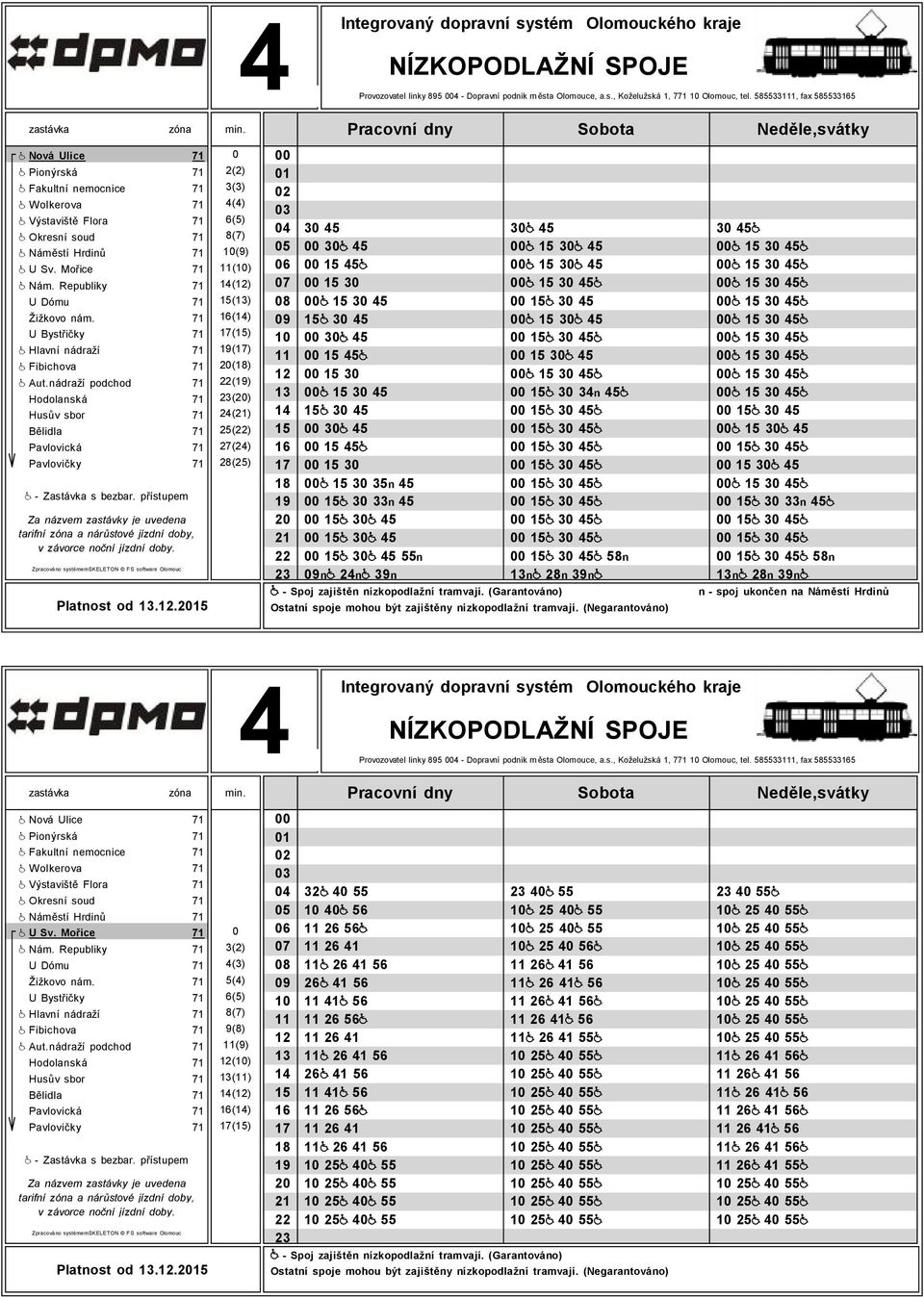 7 U Bystřičky 7 Hlavní nádraží 7 Fibichova 7 Aut.nádraží podchod 7 Hodolanská 7 Husův sbor 7 Bělidla 7 Pavlovická 7 Pavlovičky 7 - Zastávka s bezbar.