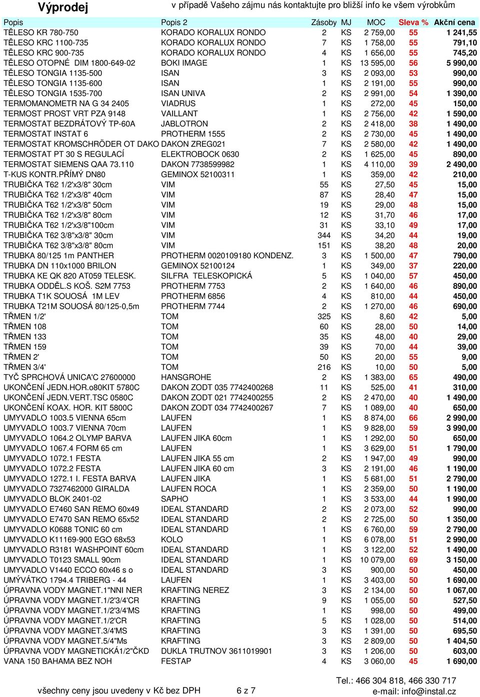 UNIVA 2 KS 2 991,00 54 1 390,00 TERMOMANOMETR NA G 34 2405 VIADRUS 1 KS 272,00 45 150,00 TERMOST PROST VRT PZA 9148 VAILLANT 1 KS 2 756,00 42 1 590,00 TERMOSTAT BEZDRÁTOVÝ TP-60A JABLOTRON 2 KS 2