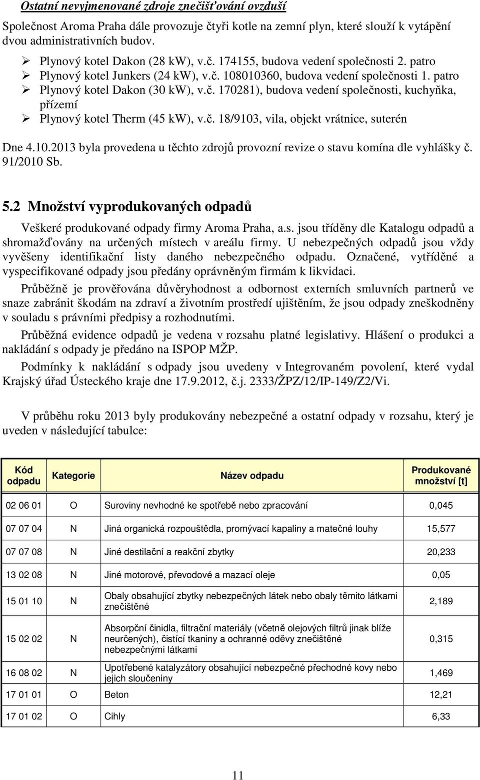 č. 18/9103, vila, objekt vrátnice, suterén Dne 4.10.2013 byla provedena u těchto zdrojů provozní revize o stavu komína dle vyhlášky č. 91/2010 Sb. 5.