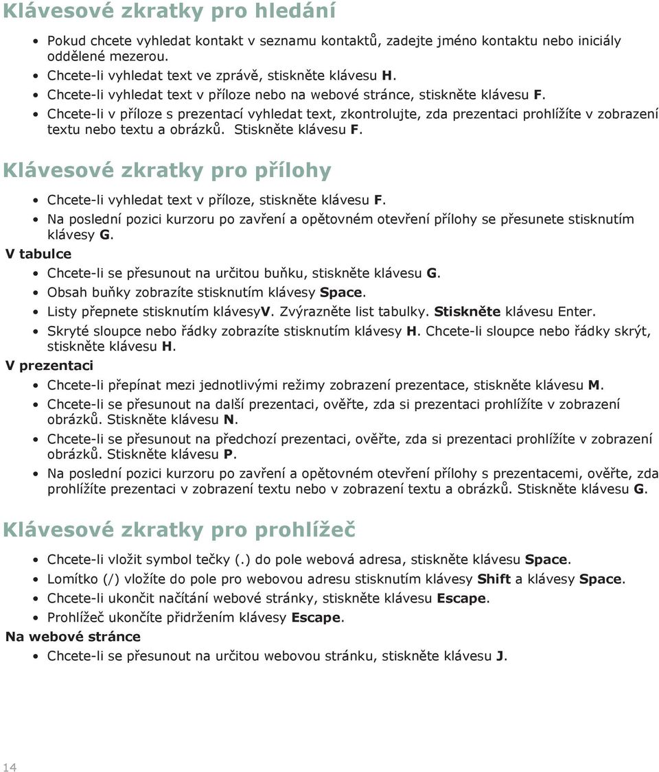 Chcete-li v příloze s prezentací vyhledat text, zkontrolujte, zda prezentaci prohlížíte v zobrazení textu nebo textu a obrázků. Stiskněte klávesu F.