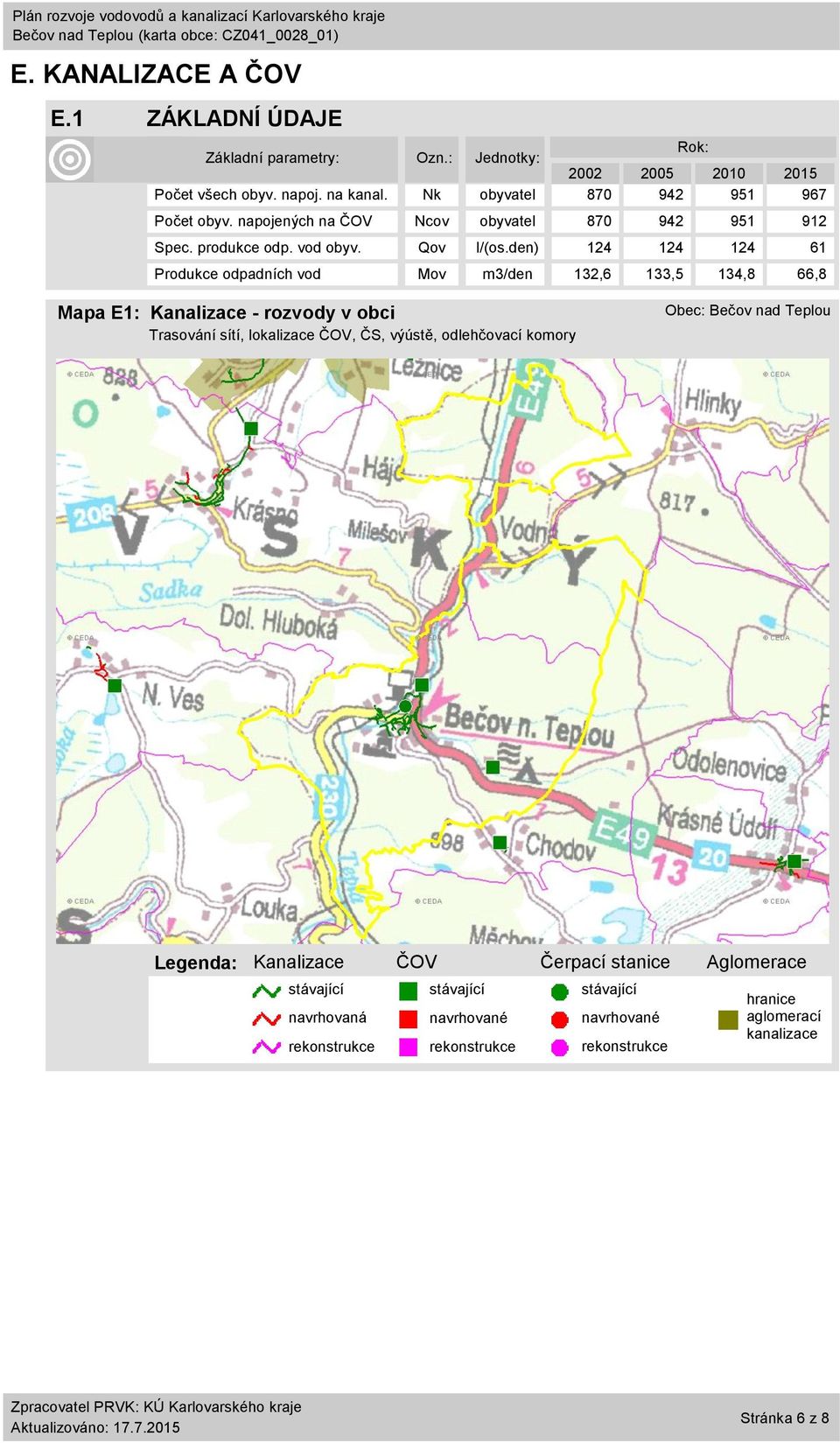 den) 124 124 124 61 Produkce odpadních vod Mov m3/den 132,6 133,5 134,8 66,8 Mapa E1: Kanalizace - rozvody v obci Trasování sítí, lokalizace ČOV, ČS,