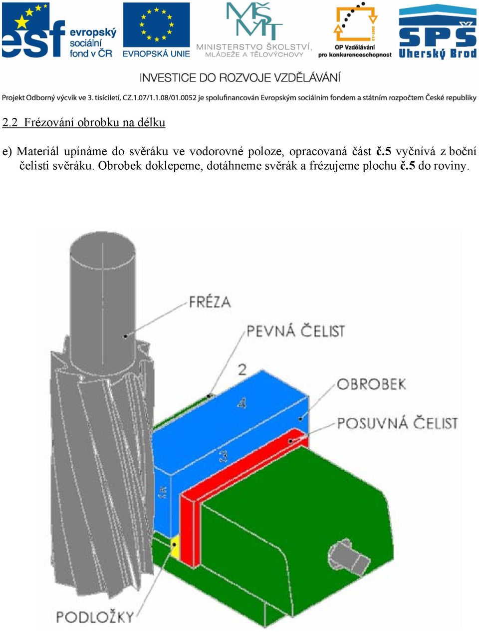 5 vyčnívá z boční čelisti svěráku.