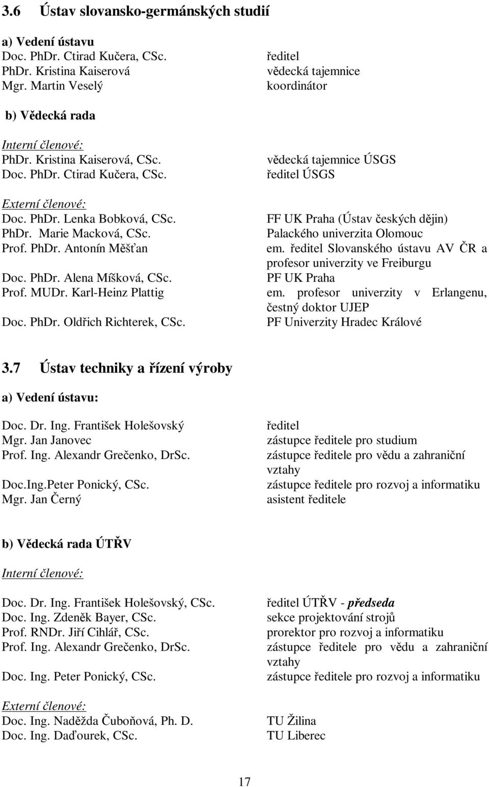 Prof. PhDr. Antonín Mšan Doc. PhDr. Alena Míšková, CSc. Prof. MUDr. Karl-Heinz Plattig Doc. PhDr. Oldich Richterek, CSc.