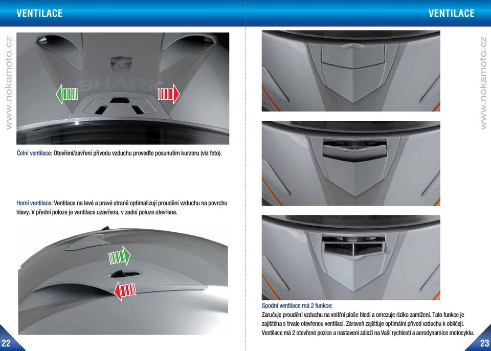 V přední poloze je ventilace uzavřena, v zadní poloze otevřena.