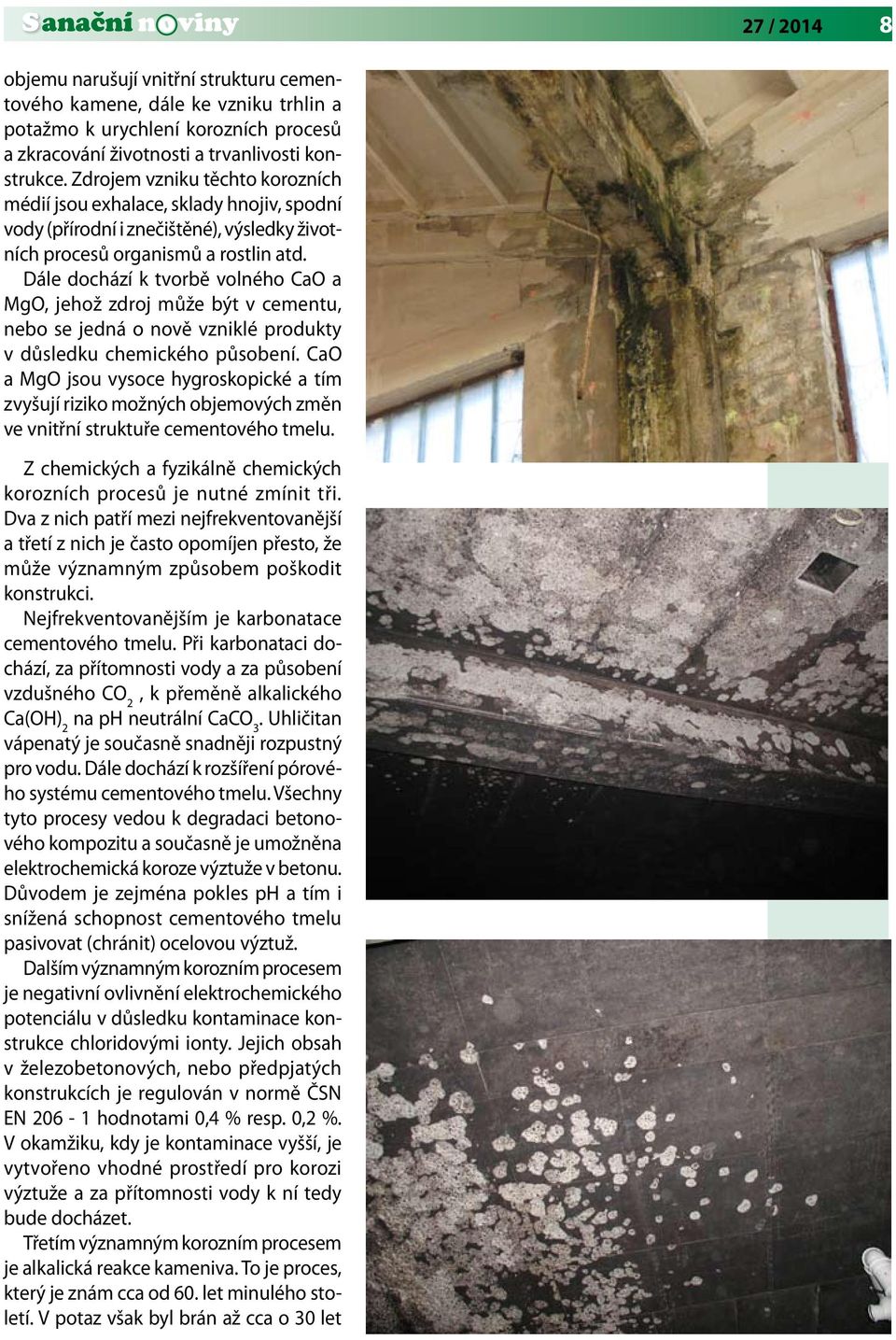 Dále dochází k tvorbě volného CaO a MgO, jehož zdroj může být v cementu, nebo se jedná o nově vzniklé produkty v důsledku chemického působení.