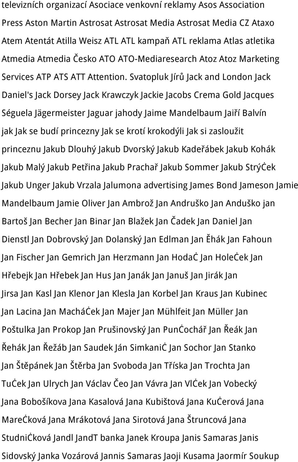 Svatopluk Jírů Jack and London Jack Daniel's Jack Dorsey Jack Krawczyk Jackie Jacobs Crema Gold Jacques Séguela Jägermeister Jaguar jahody Jaime Mandelbaum Jaiří Balvín jak Jak se budí princezny Jak