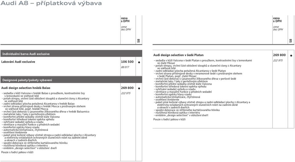 vrchní strana přístrojové desky v hnědé Mocca s prošívaným stehem ve sněhově bílé, popř.