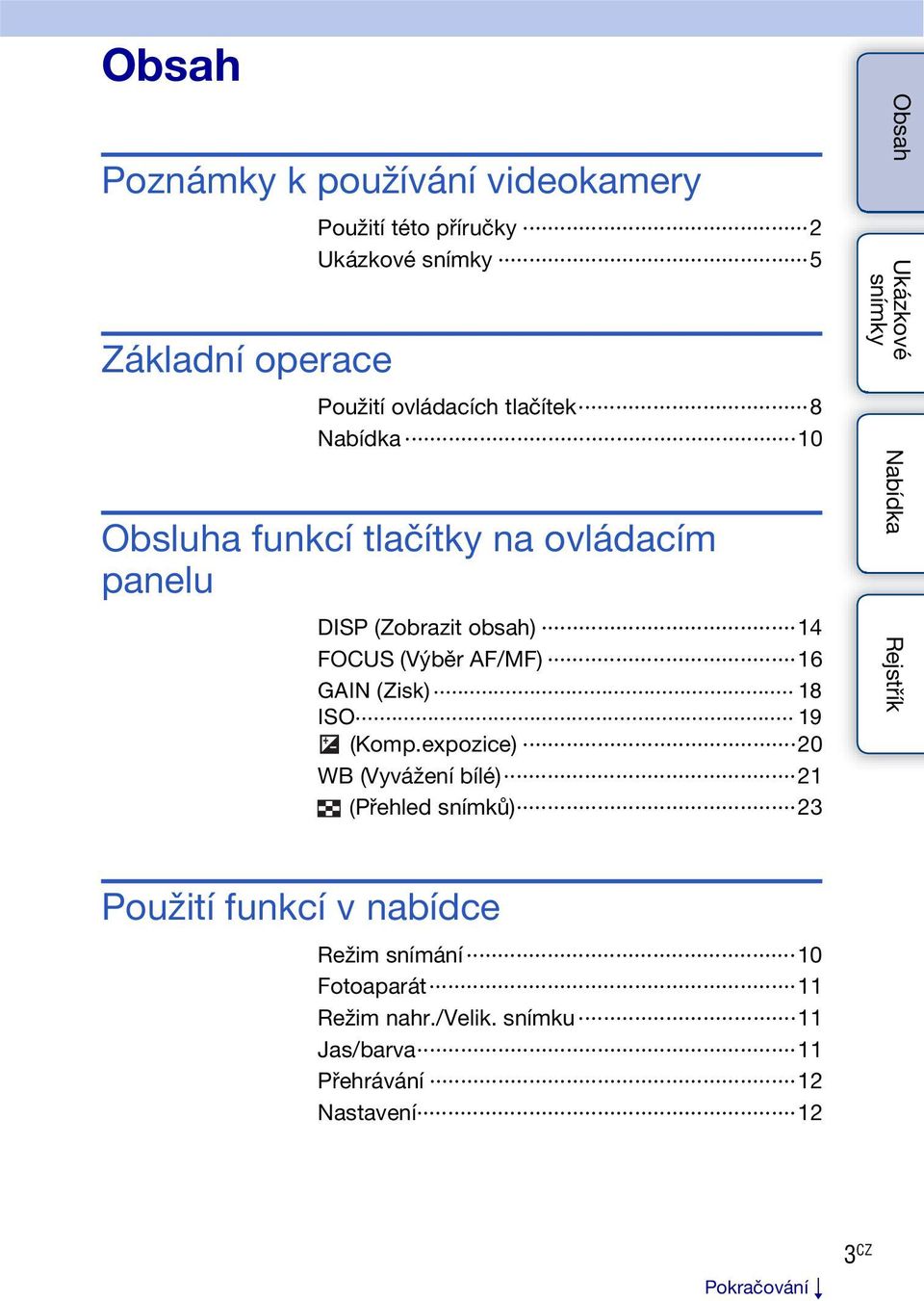 16 GAIN (Zisk) 18 ISO 19 (Komp.