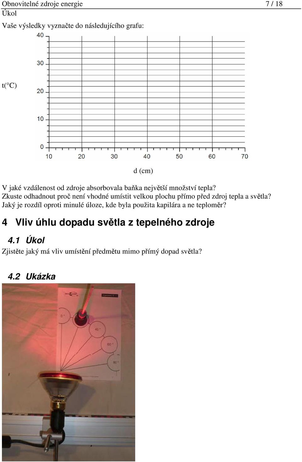 Zkuste odhadnout proč není vhodné umístit velkou plochu přímo před zdroj tepla a světla?