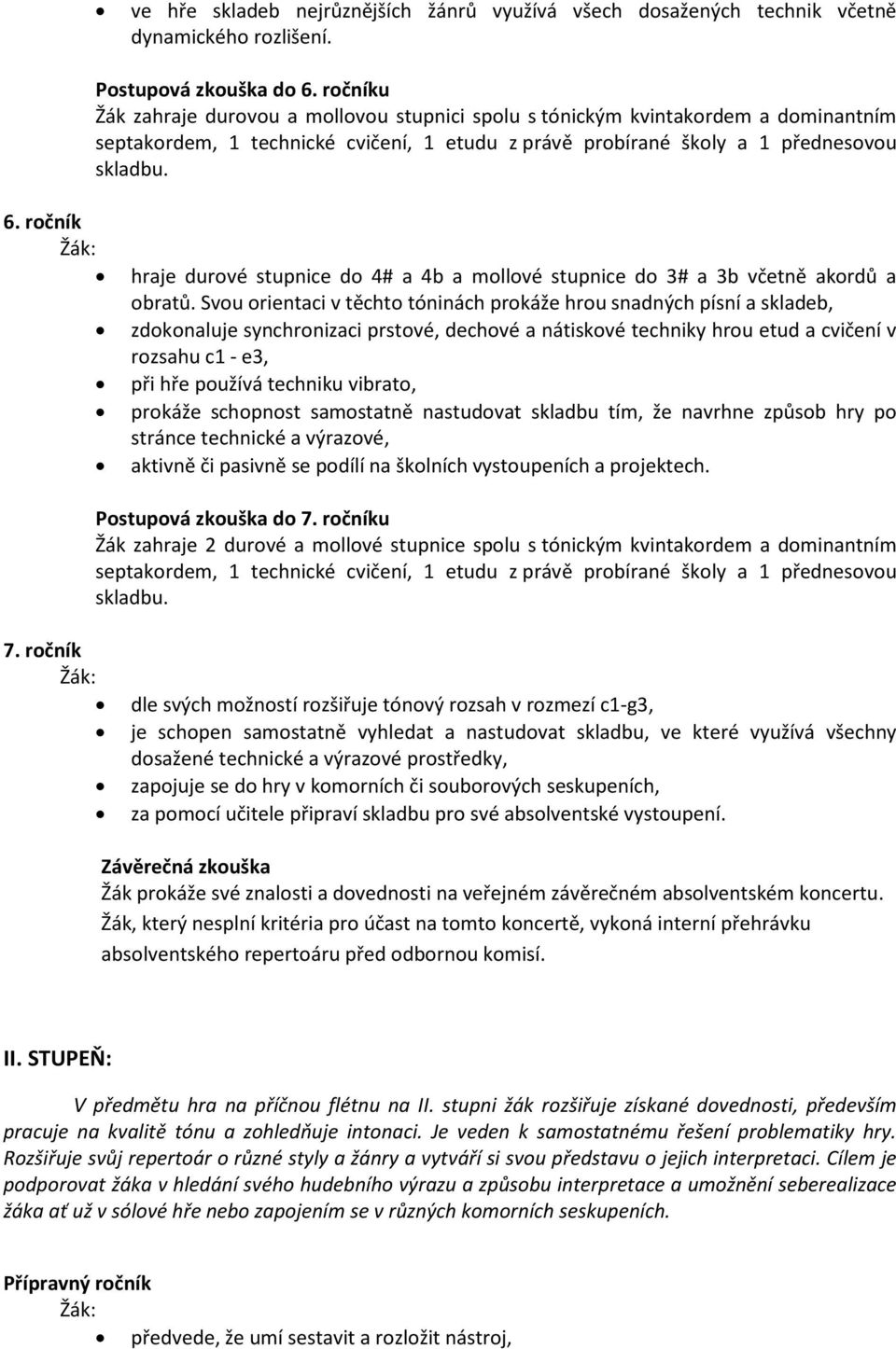 ročník hraje durové stupnice do 4# a 4b a mollové stupnice do 3# a 3b včetně akordů a obratů.