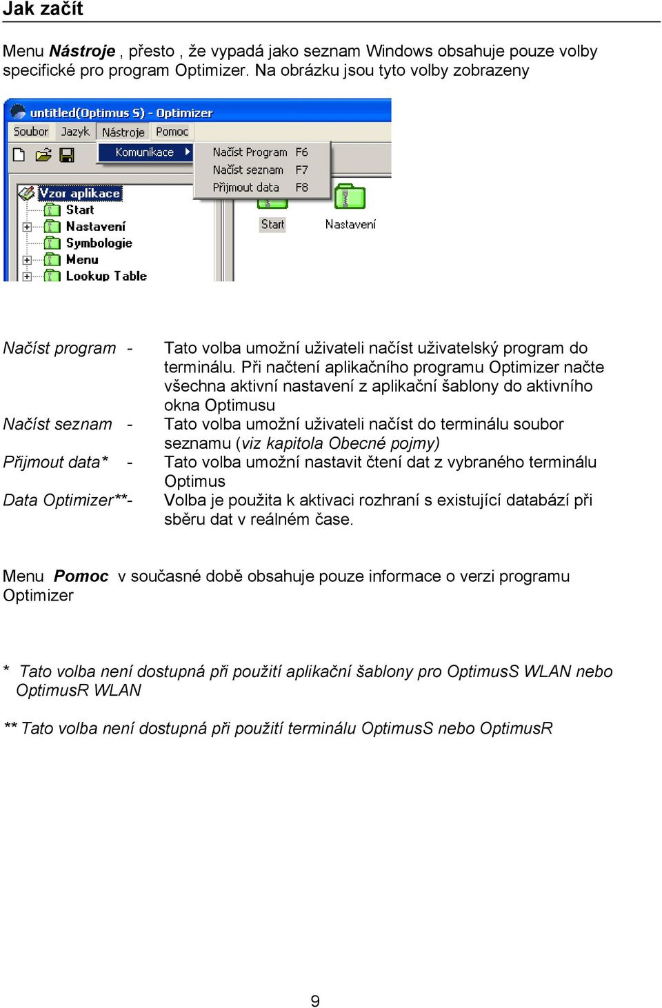 Při načtení aplikačního programu Optimizer načte všechna aktivní nastavení z aplikační šablony do aktivního okna Optimusu Načíst seznam - Tato volba umožní uživateli načíst do terminálu soubor