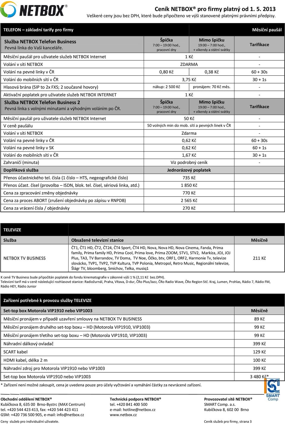 Kč 30 + 1s Hlasová brána (SIP to 2x FXS; 2 současné hovory) nákup: 2 500 Kč pronájem: 70 Kč měs.