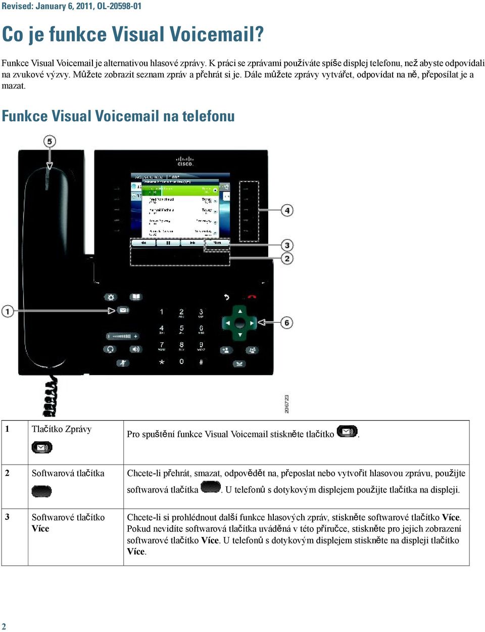 Dále můžete zprávy vytvářet, odpovídat na ně, přeposílat je a mazat. Funkce Visual Voicemail na telefonu 1 Tlačítko Zprávy Pro spuštění funkce Visual Voicemail stiskněte tlačítko.