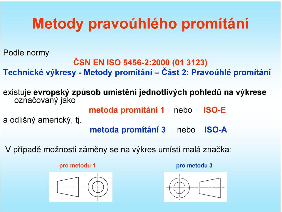 pohledů na výkrese označovaný jako metoda promítání 1 nebo ISO-E a odlišný americký, tj.