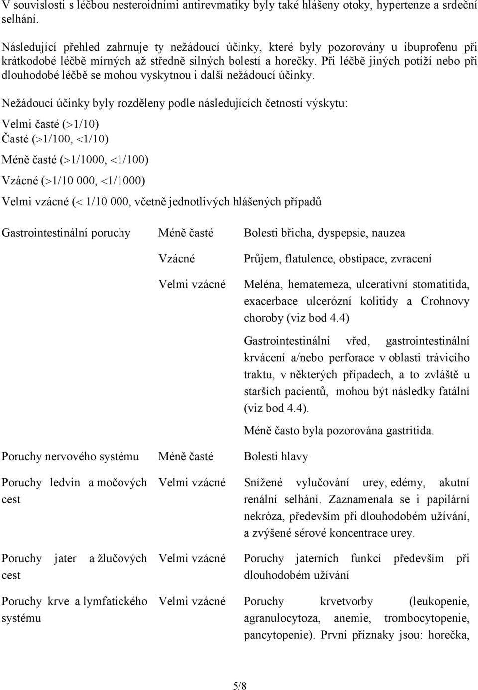 Při léčbě jiných potíží nebo při dlouhodobé léčbě se mohou vyskytnou i další nežádoucí účinky.