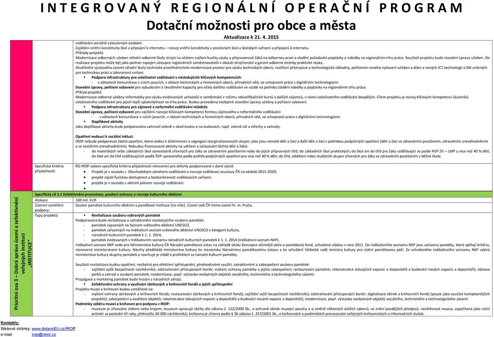 Modernizace odborných učeben střední odborné školy strojní za účelem zvýšení kvality výuky a připravenosti žáků na odbornou praxi a sladění požadavků poptávky a nabídky na regionálním trhu práce.