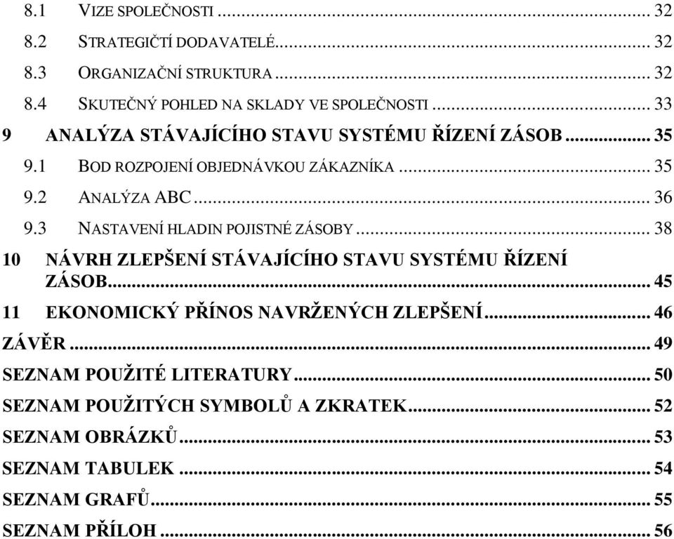 3 NASTAVENÍ HLADIN POJISTNÉ ZÁSOBY... 38 10 NÁVRH ZLEPŠENÍ STÁVAJÍCÍHO STAVU SYSTÉMU ŘÍZENÍ ZÁSOB... 45 11 EKONOMICKÝ PŘÍNOS NAVRŽENÝCH ZLEPŠENÍ.
