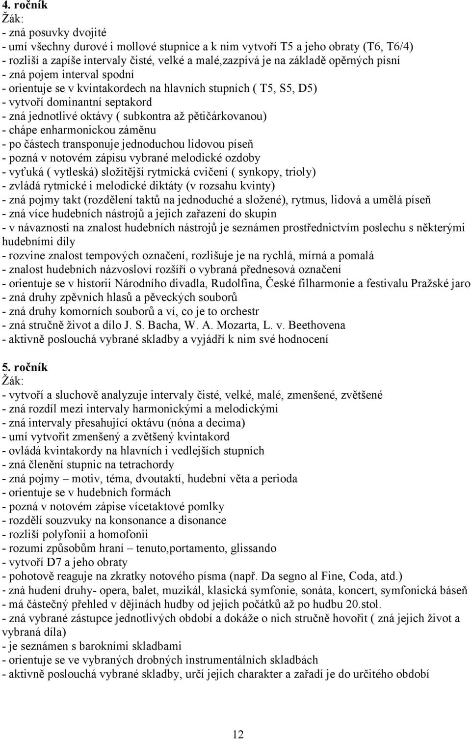 enharmonickou záměnu - po částech transponuje jednoduchou lidovou píseň - pozná v notovém zápisu vybrané melodické ozdoby - vyťuká ( vytleská) složitější rytmická cvičení ( synkopy, trioly) - zvládá