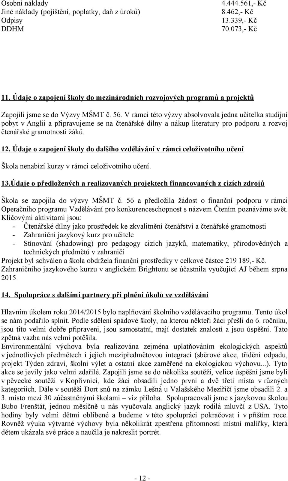 V rámci této výzvy absolvovala jedna učitelka studijní pobyt v Anglii a připravujeme se na čtenářské dílny a nákup literatury pro podporu a rozvoj čtenářské gramotnosti žáků. 12.