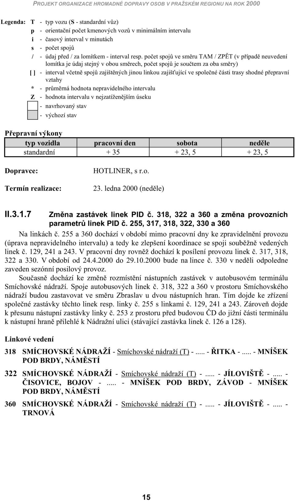 po t spoj v sm ru TAM / ZP T (v p ípad nuvdní lomítka j údaj stjný v obou sm rch, po t spoj j sou tm za oba sm ry) [ ] - intrval v tn spoj zajišt ných jinou linkou zajiš ující v spol né ásti trasy