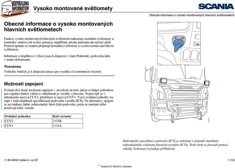 Informace o doplňkové výbavě jsou k dispozici v části Podmínky podvozku dále v tomto dokumentu. Poznámka: Volitelný balíček je k dispozici pouze pro vozidla s levostranným řízením.