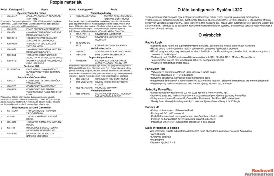 16 BODOVÝ 24 VDC KLESAJÍCÍ/ ZDROJOVÝ VSTUPNÍ MODUL 4 1769-OB16 16 BODOVÝ 24 VDC ZDROJOVÝ VÝSTUPNÍ MODUL, 2 1769-OF2 2 KANÁLOVÝ ANALOGOVÝ VÝSTUPNÍ MODUL ZDROJE/NAPĚTÍ, 3 1769-PA4 120/240 VAC VSTUP