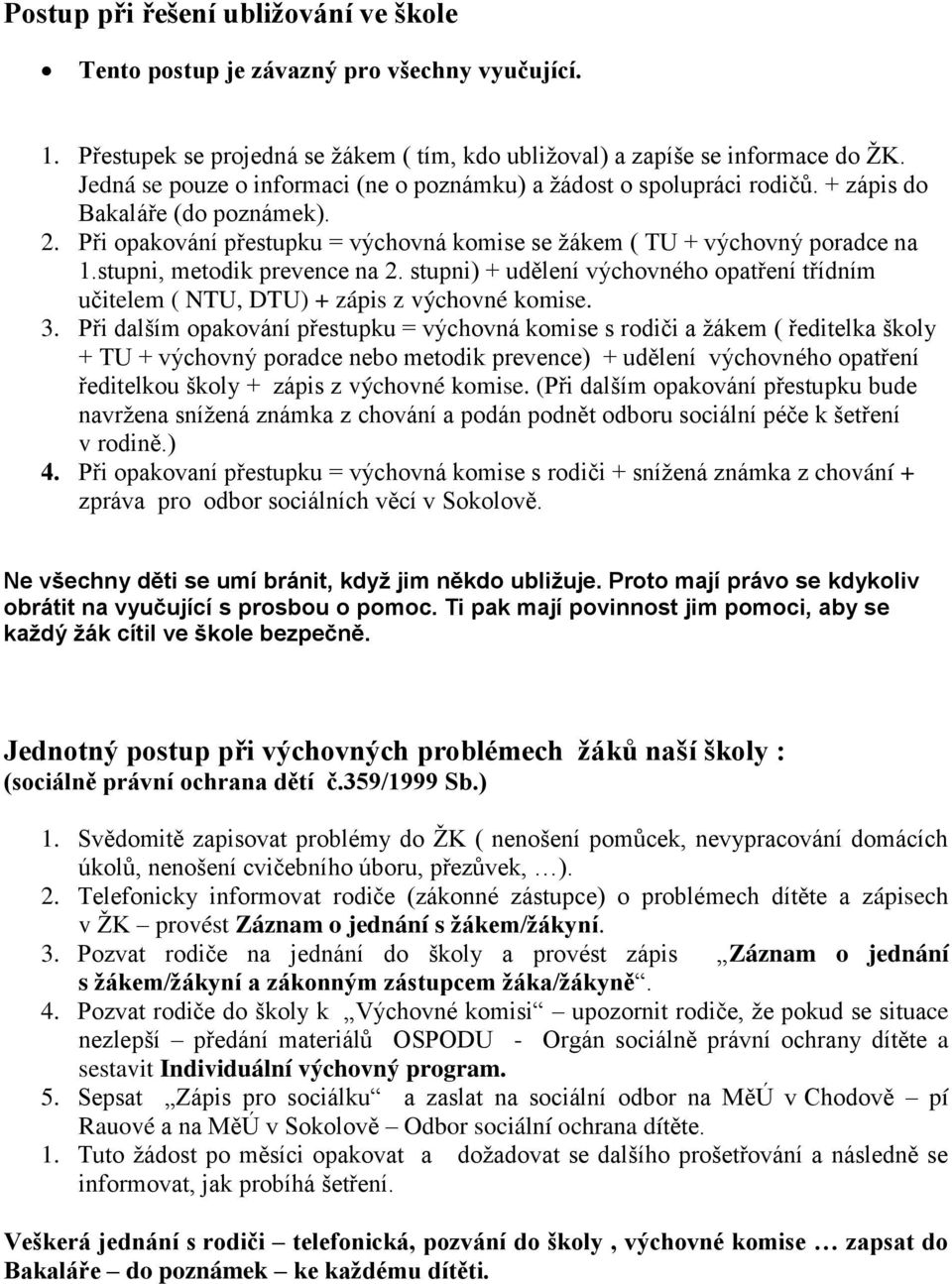 stupni, metodik prevence na 2. stupni) + udělení výchovného opatření třídním učitelem ( NTU, DTU) + zápis z výchovné komise. 3.