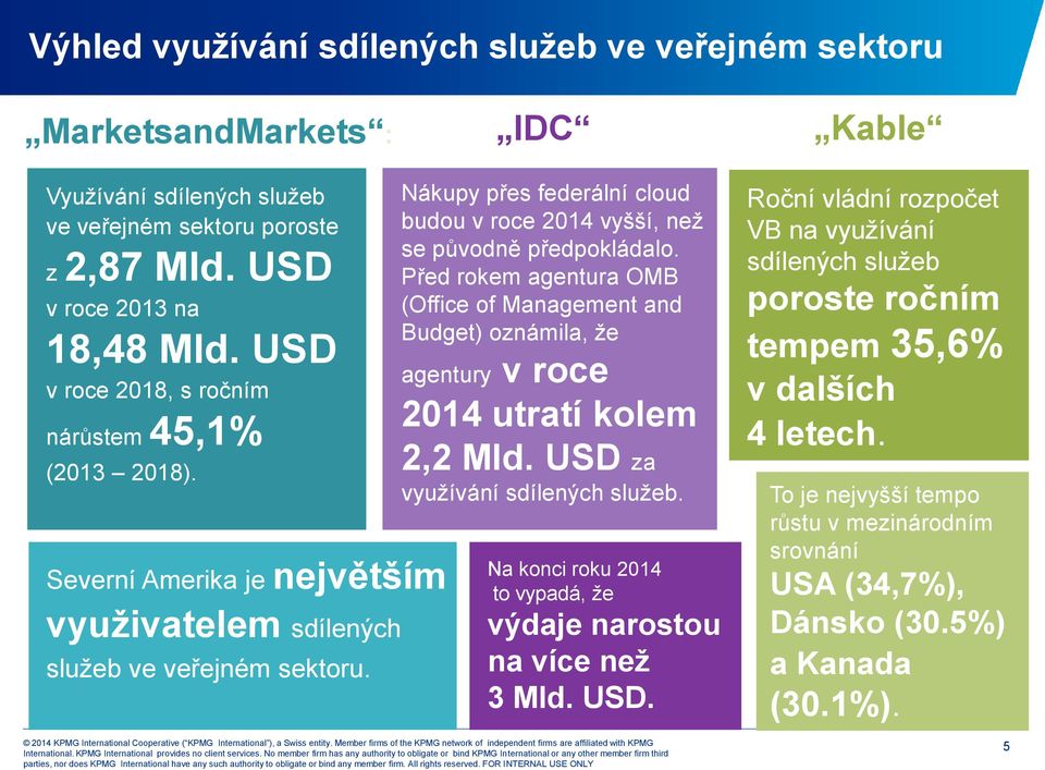 Nákupy přes federální cloud budou v roce 2014 vyšší, než se původně předpokládalo. Před rokem agentura OMB (Office of Management and Budget) oznámila, že agentury v roce 2014 utratí kolem 2,2 Mld.