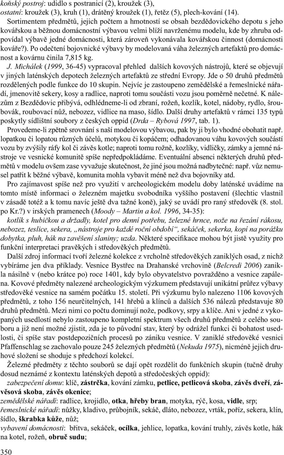 domácnosti, která zároveň vykonávala kovářskou činnost (domácnosti kováře?). Po odečtení bojovnické výbavy by modelovaná váha železných artefaktů pro domácnost a kovárnu činila 7,815 kg. J.