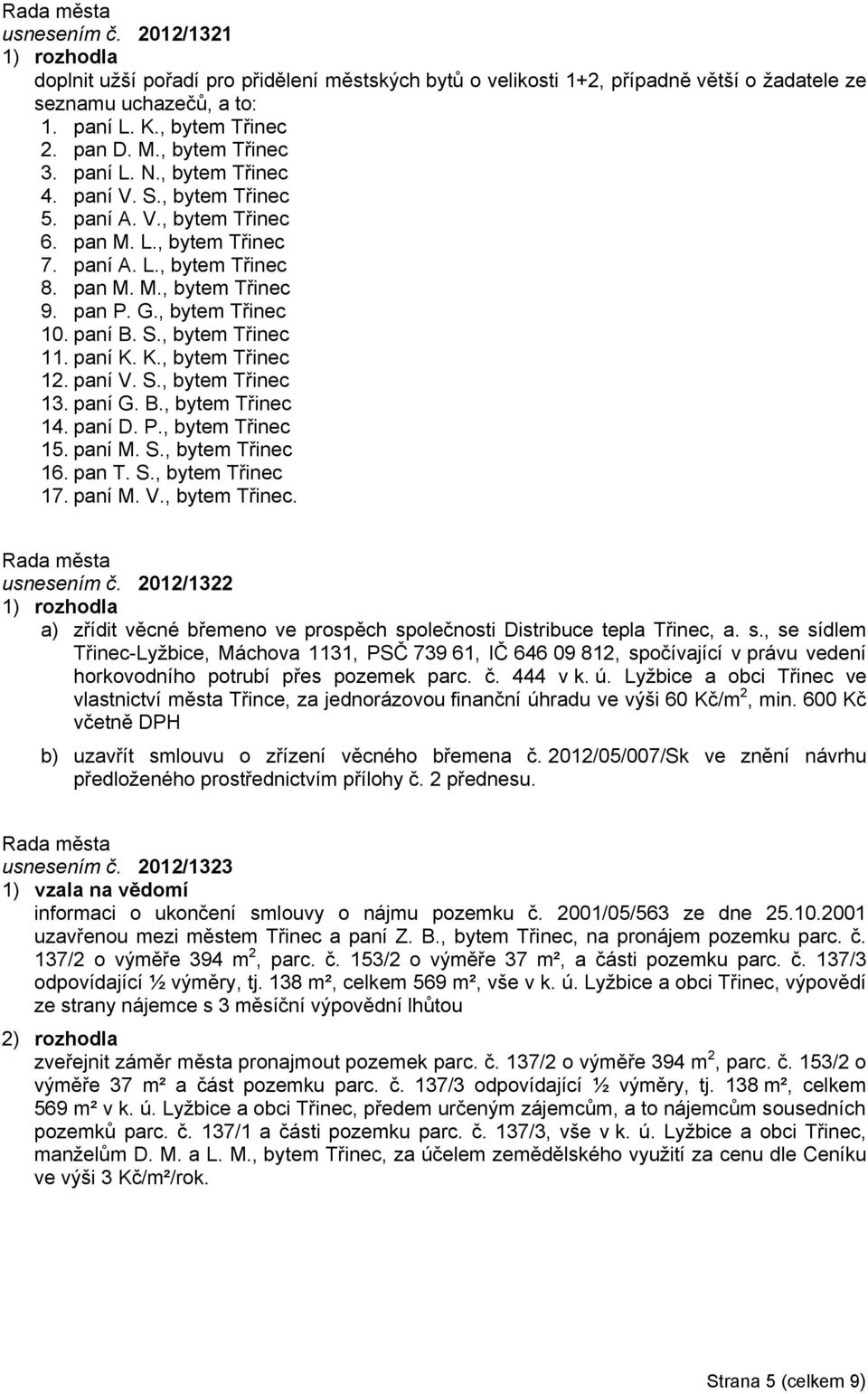 paní B. S., bytem Třinec 11. paní K. K., bytem Třinec 12. paní V. S., bytem Třinec 13. paní G. B., bytem Třinec 14. paní D. P., bytem Třinec 15. paní M. S., bytem Třinec 16. pan T. S., bytem Třinec 17.