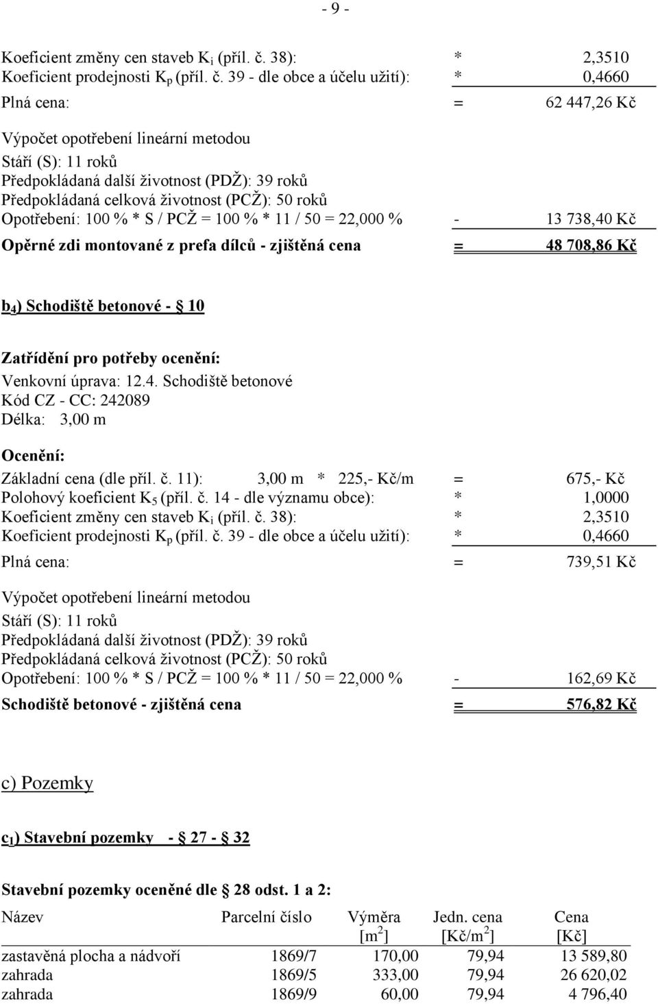 39 - dle obce a účelu užití): * 0,4660 Plná cena: = 62 447,26 Kč Výpočet opotřebení lineární metodou Stáří (S): 11 roků Předpokládaná další životnost (PDŽ): 39 roků Předpokládaná celková životnost