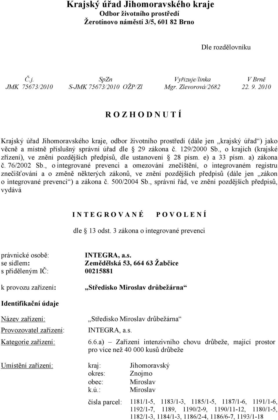 129/2000 Sb., o krajích (krajské zřízení), ve znění pozdějších předpisů, dle ustanovení 28 písm. e) a 33 písm. a) zákona č. 76/2002 Sb.