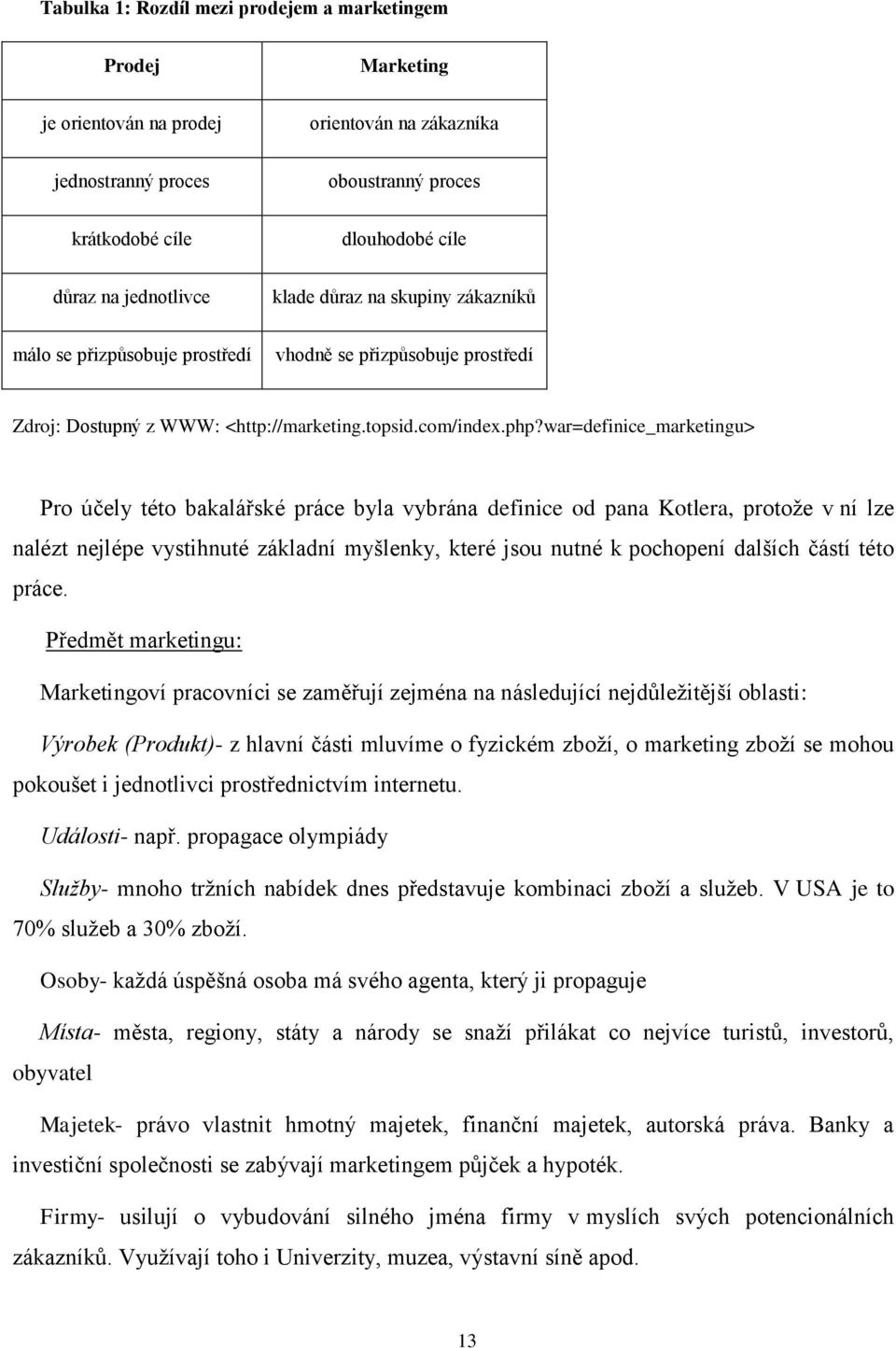 war=definice_marketingu> Pro účely této bakalářské práce byla vybrána definice od pana Kotlera, protoţe v ní lze nalézt nejlépe vystihnuté základní myšlenky, které jsou nutné k pochopení dalších