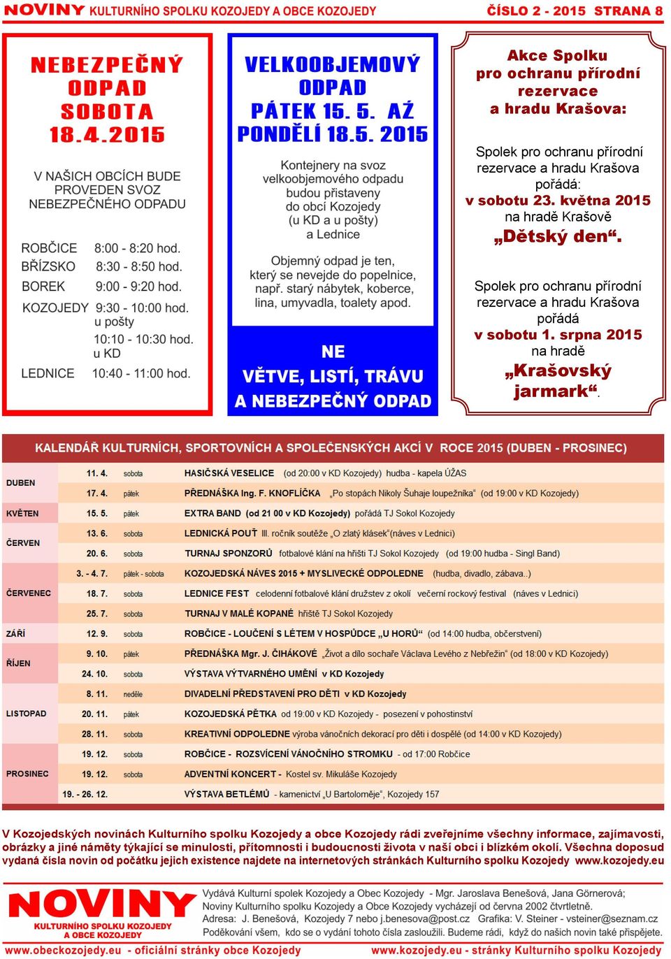 V Kozojedských novinách Kulturního spolku Kozojedy a obce Kozojedy rádi zveřejníme všechny informace, zajímavosti, obrázky a jiné náměty týkající se minulosti,