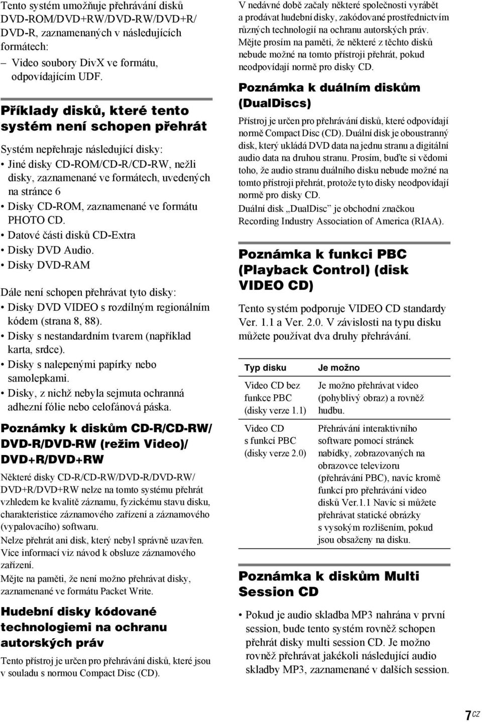 zaznamenané ve formátu PHOTO CD. Datové části disků CD-Extra Disky DVD Audio. Disky DVD-RAM Dále není schopen přehrávat tyto disky: Disky DVD VIDEO s rozdílným regionálním kódem (strana 8, 88).