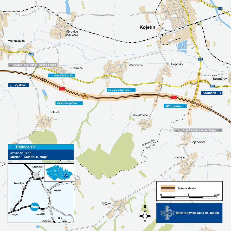 Kovalovice Kojetín stavba 0134.2 Kojetín Kromìøíž-západ Dálnice SrbceD1 Olomouck ý kraj Zlínsk ý kraj Bojanovice stavba 0134.