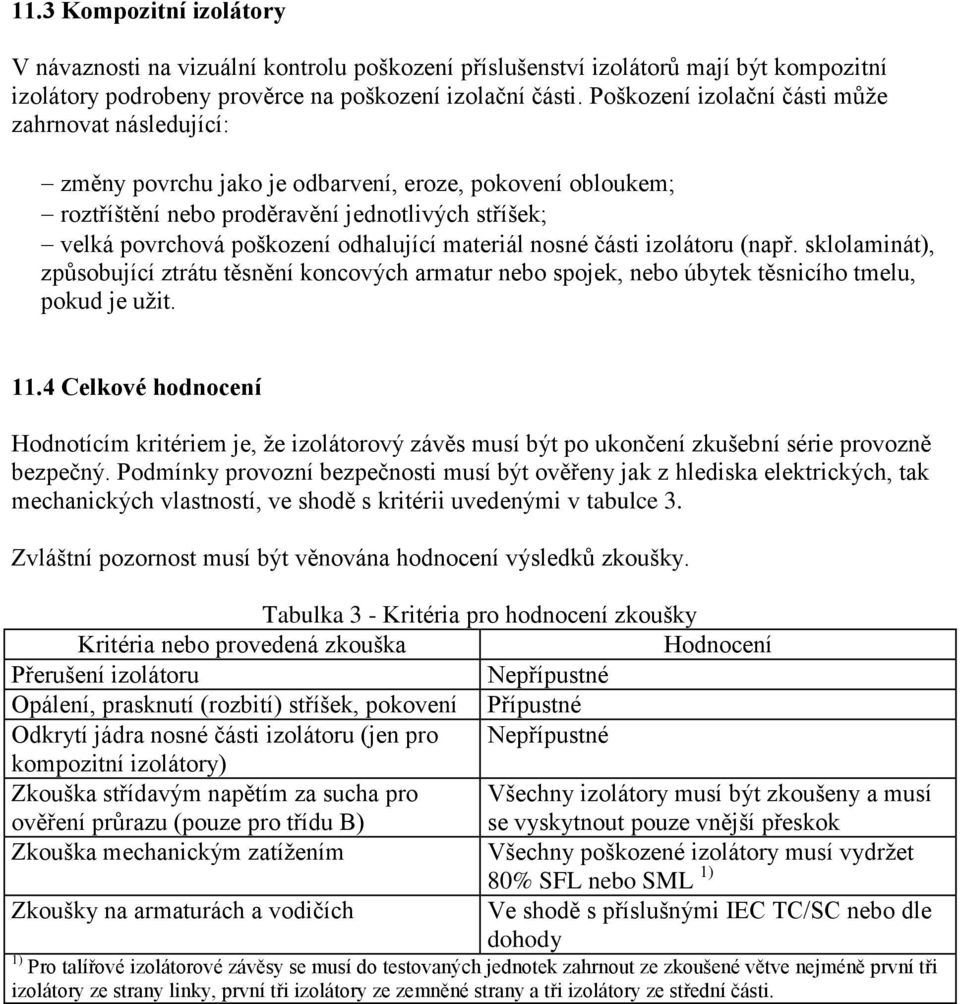 materiál nosné části izolátoru (např. sklolaminát), způsobující ztrátu těsnění koncových armatur nebo spojek, nebo úbytek těsnicího tmelu, pokud je užit. 11.