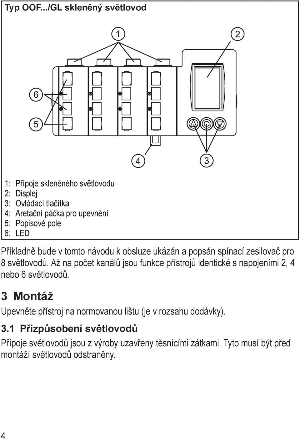 pole LED Příkladně bude v tomto návodu k obsluze ukázán a popsán spínací zesilovač pro 8 světlovodů.
