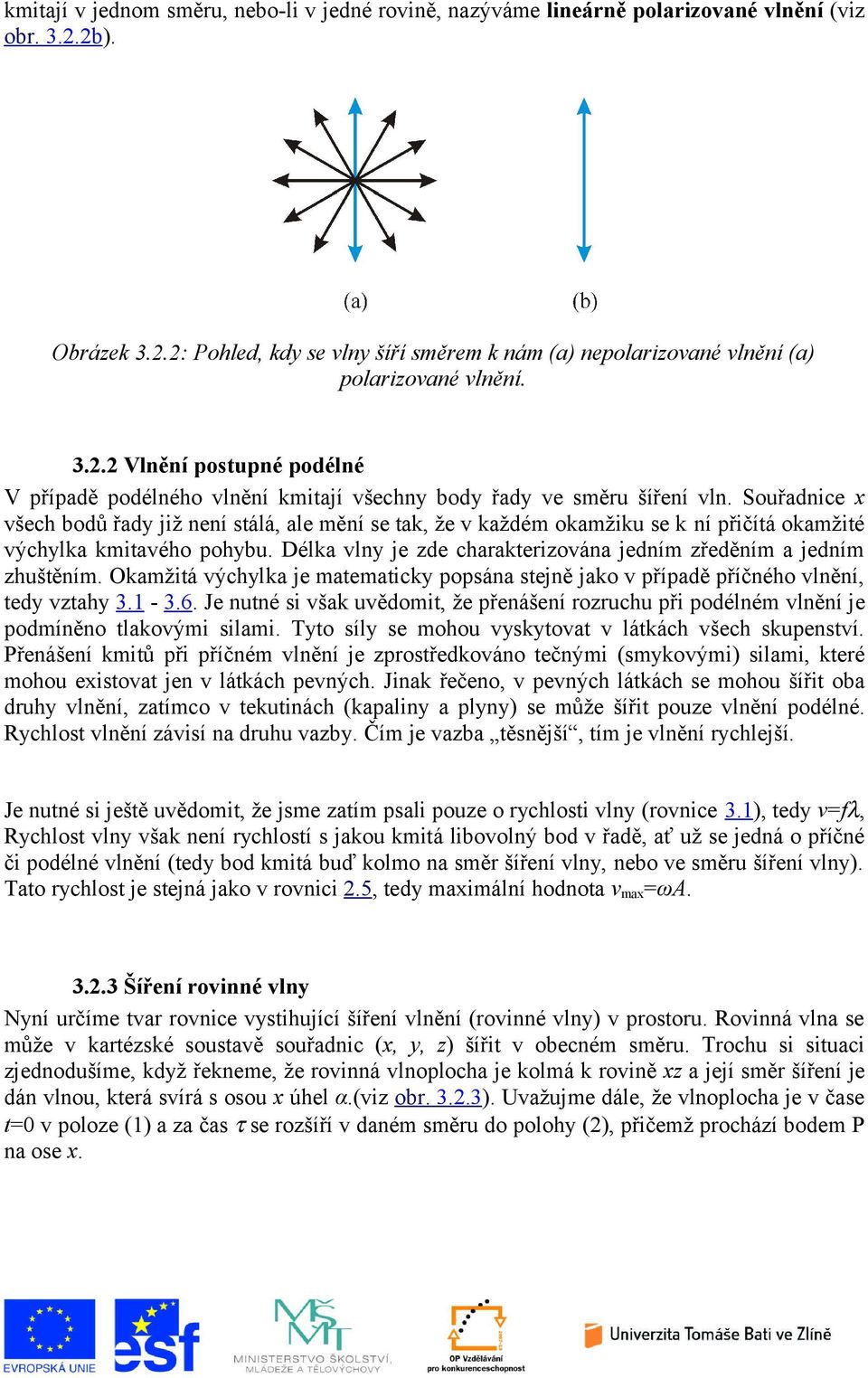 Souřadnice x všech bodů řady již není stálá, ale mění se tak, že v každém okamžiku se k ní přičítá okamžité výchylka kmitavého pohybu.