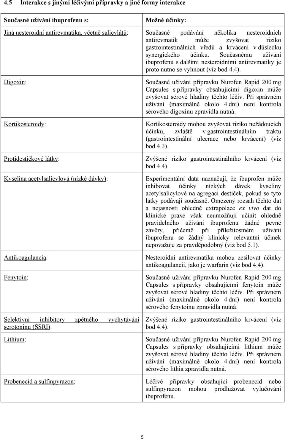 Současnému užívání ibuprofenu s dalšími nesteroidními antirevmatiky je proto nutno se vyhnout (viz bod 4.4).