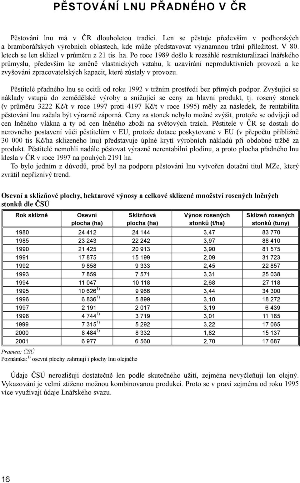 Po roce 1989 došlo k rozsáhlé restrukturalizaci lnářského průmyslu, především ke změně vlastnických vztahů, k uzavírání neproduktivních provozů a ke zvyšování zpracovatelských kapacit, které zůstaly