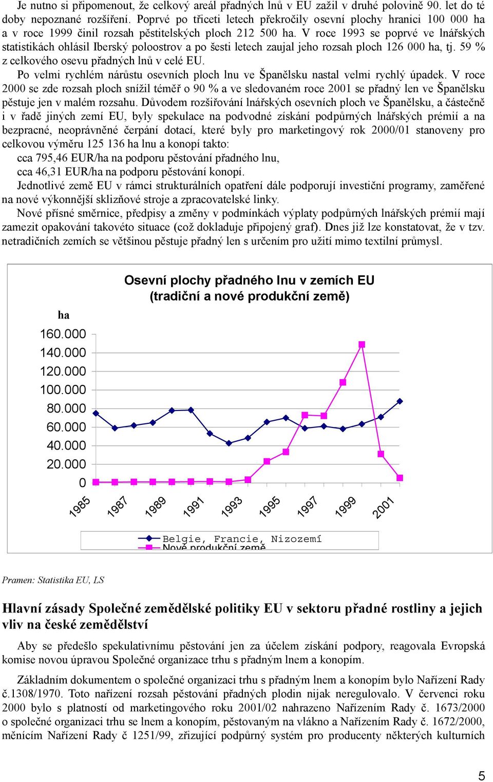 V roce 1993 se poprvé ve lnářských statistikách ohlásil Iberský poloostrov a po šesti letech zaujal jeho rozsah ploch 126 000 ha, tj. 59 % z celkového osevu přadných lnů v celé EU.